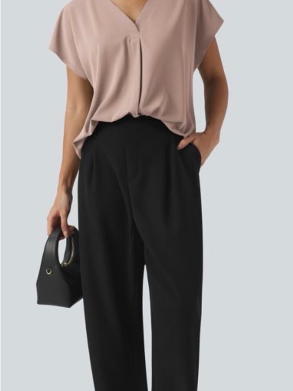 HALARA V-Neck Draped Blouse - Dusty Rose - Picture 2 of 5
